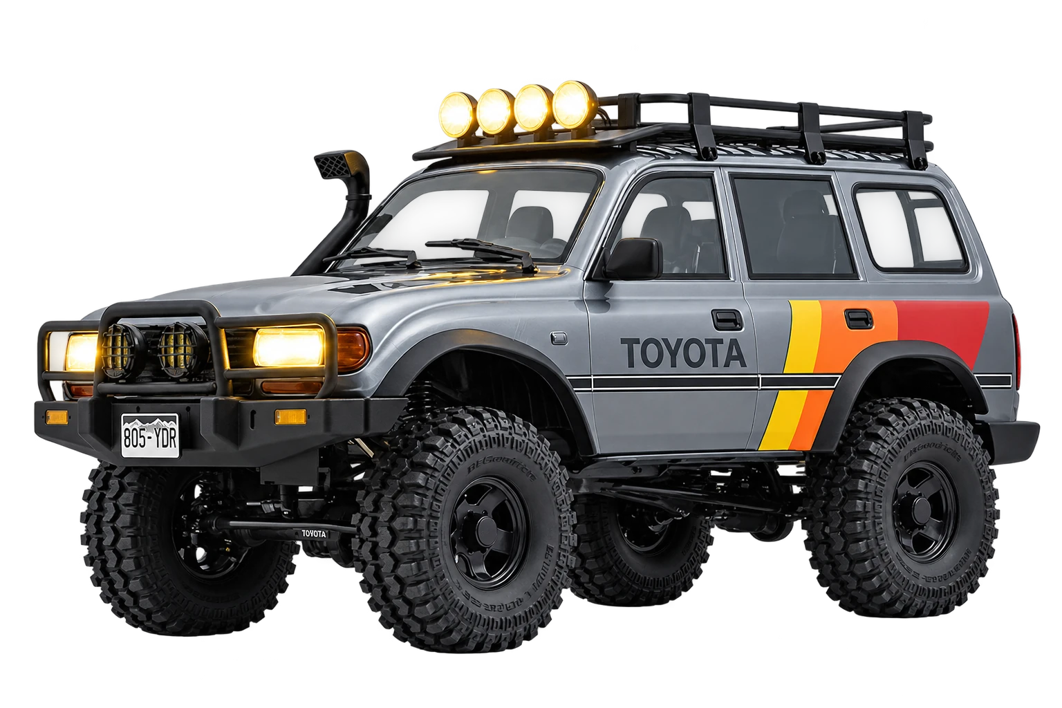 Grey scale-model RC off-road SUV with roof lights for incoming stock and pre-orders